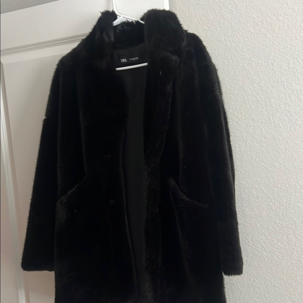 Zara Black Teddy Jacket Plush High Collar
